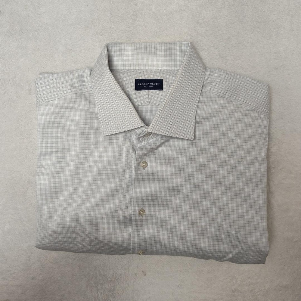 Proper Cloth Shirt Mens 18.5 Gray Check Spread Collar Classic Long Sleeve Dress